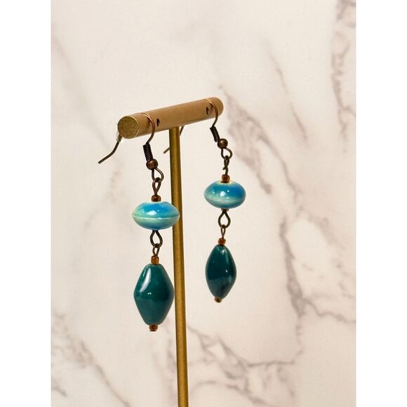 Vintage Ceramic Dangle Earrings - Picture 3 of 5